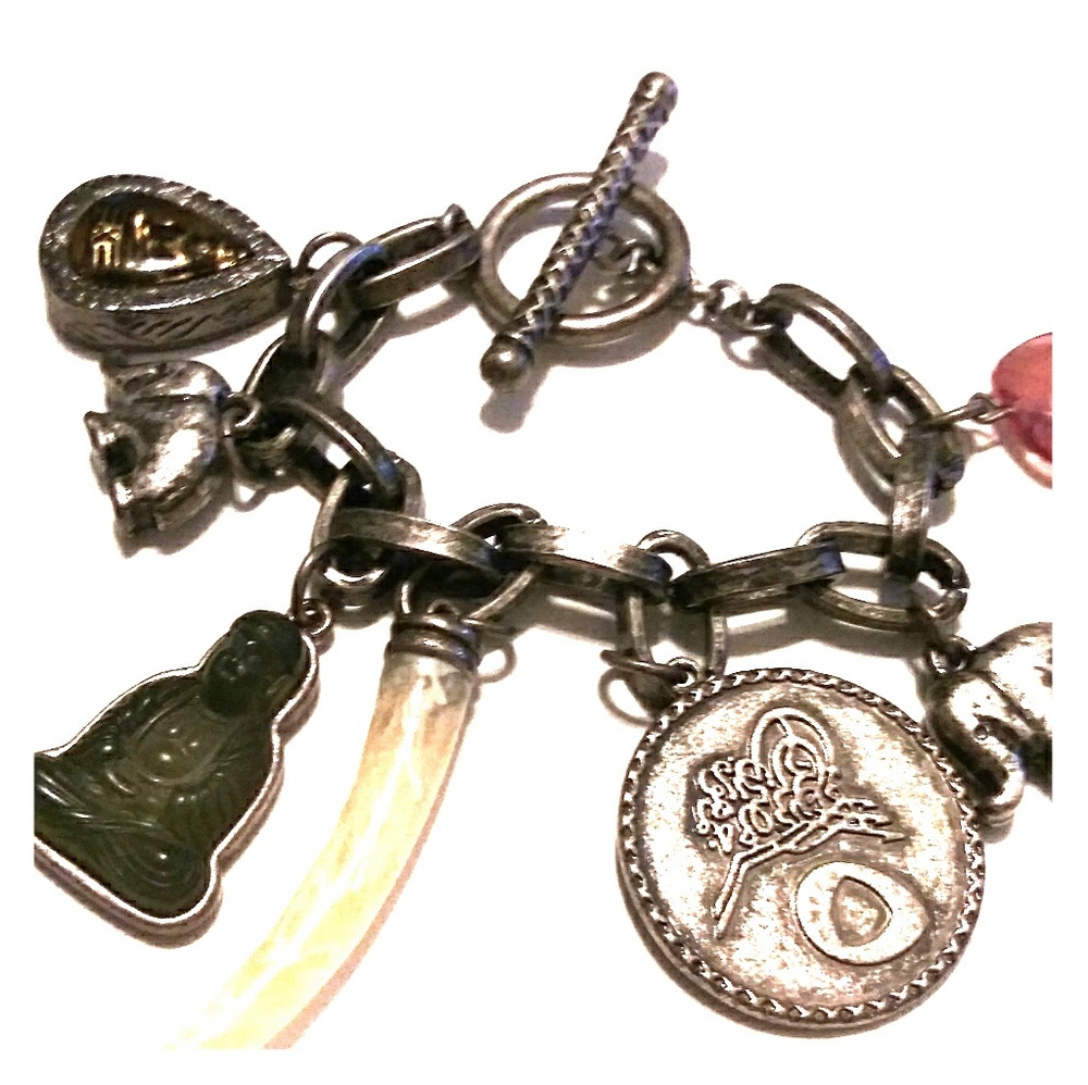 Vintage Asian Charm Bracelet Buddha Lantern Art 